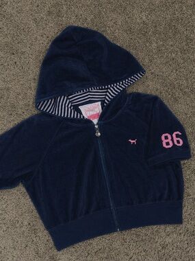 ISO🩷 PINK Navy Hoodie Zip-Up Y2K